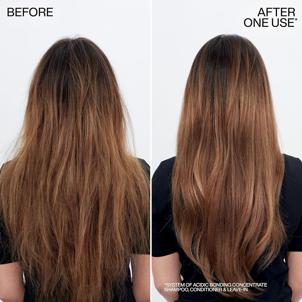 Close-up of Redken label and ingredients list highlighting bonding complex benefit