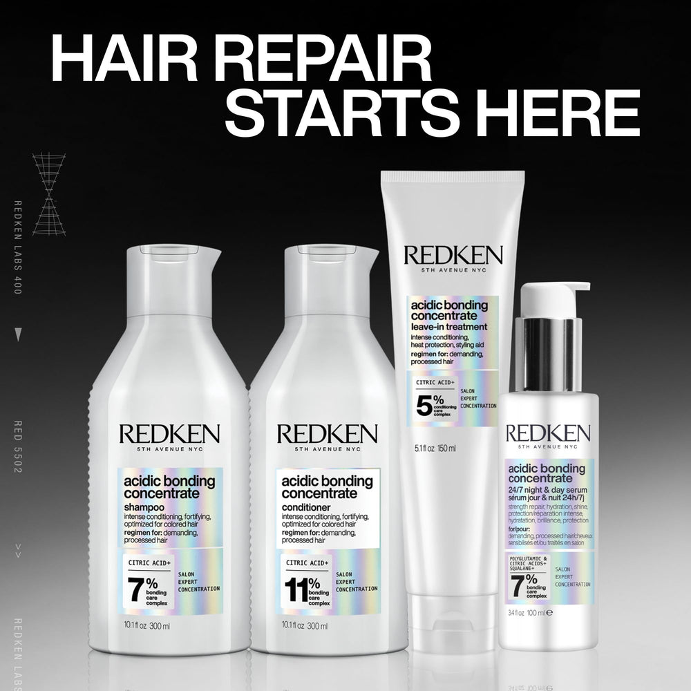 Redken on bathroom shelf in lifestyle scene promoting salon-quality results