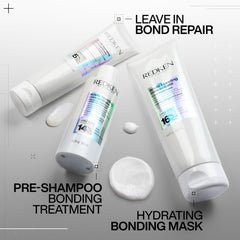 Redken on bathroom shelf styled in routine setup for convenient weekly care benefit