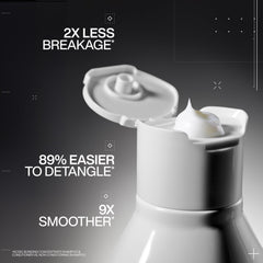 Redken pump dispenser detail for easy, mess-free dosing benefit
