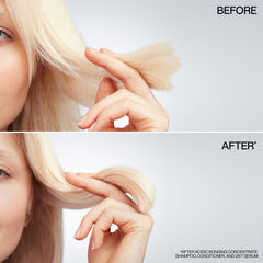 Redken applied to mid-lengths demonstrating smoother, detangled hair