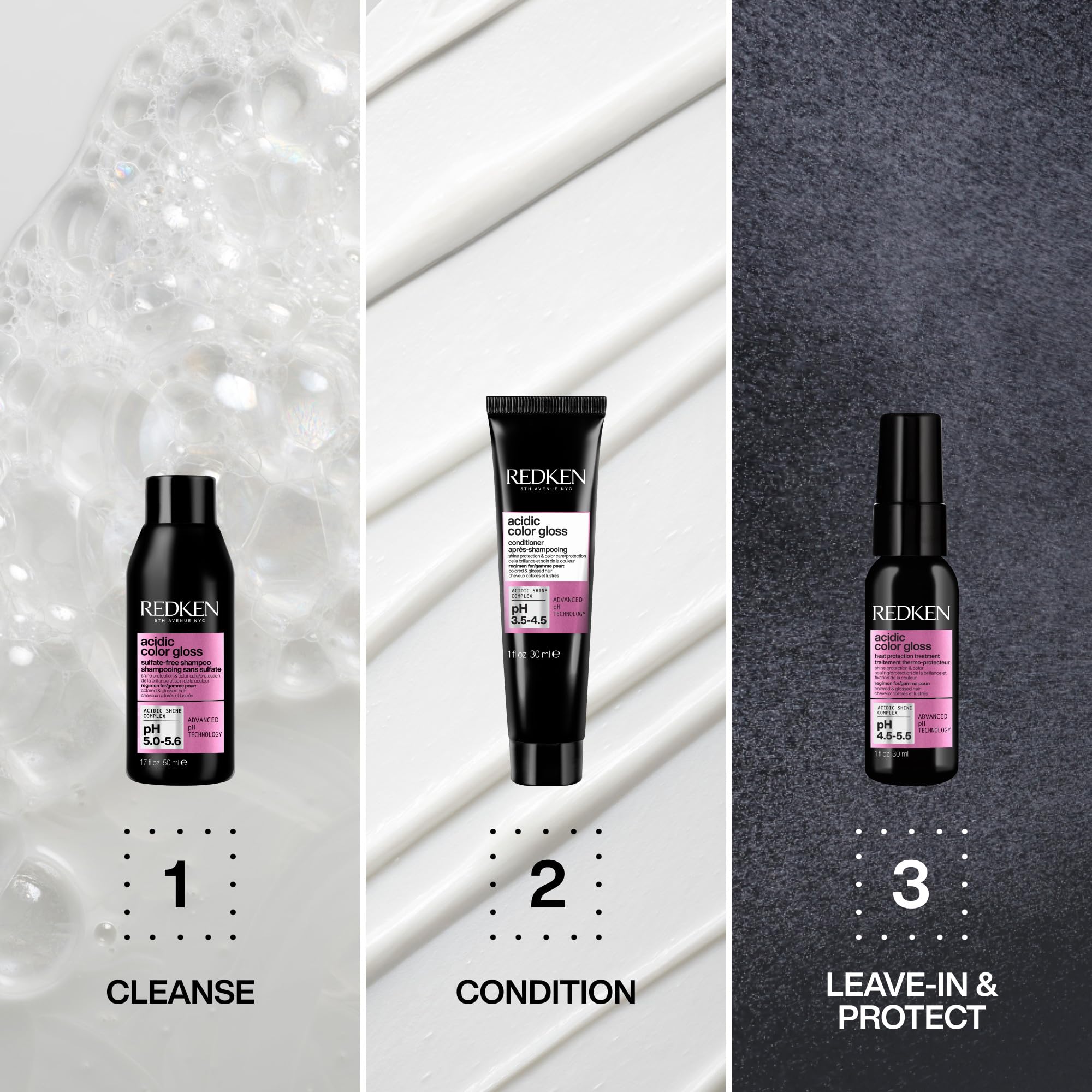 Redken Acidic Color Gloss close-up showing sealed cuticle and glossy finish