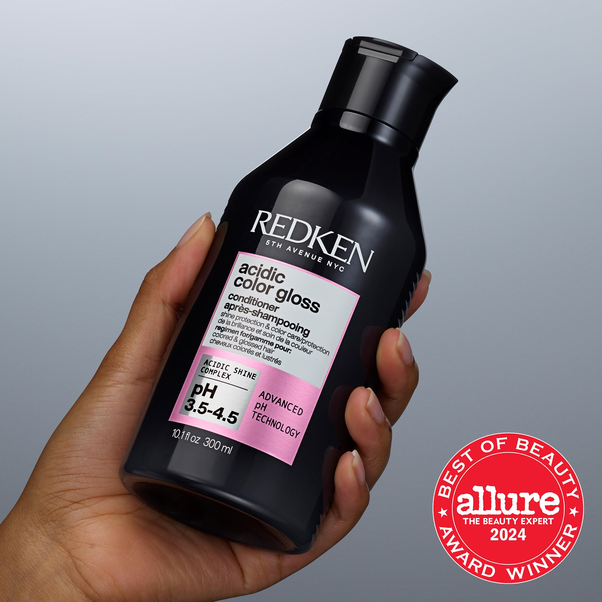 Redken conditioner on bathroom shelf suggesting daily salon-like routine
