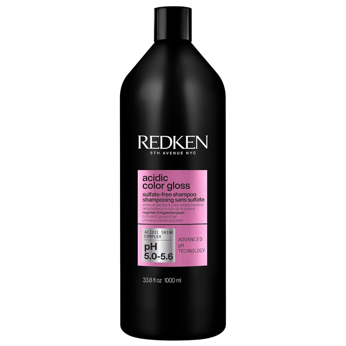 Redken front bottle showing product and branding with clear benefit of color protection