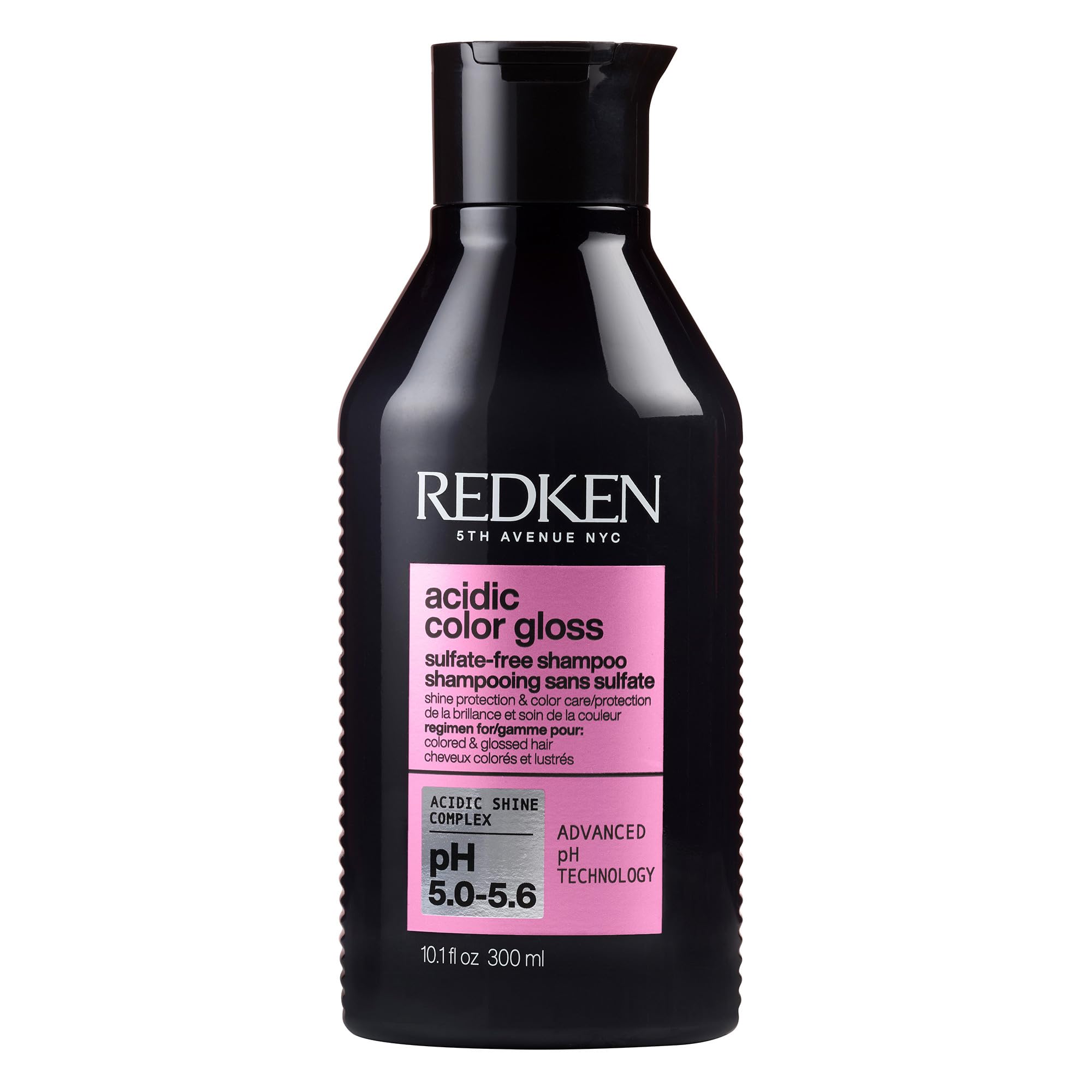Redken bottle front view showing acidic color gloss and polished shine benefit