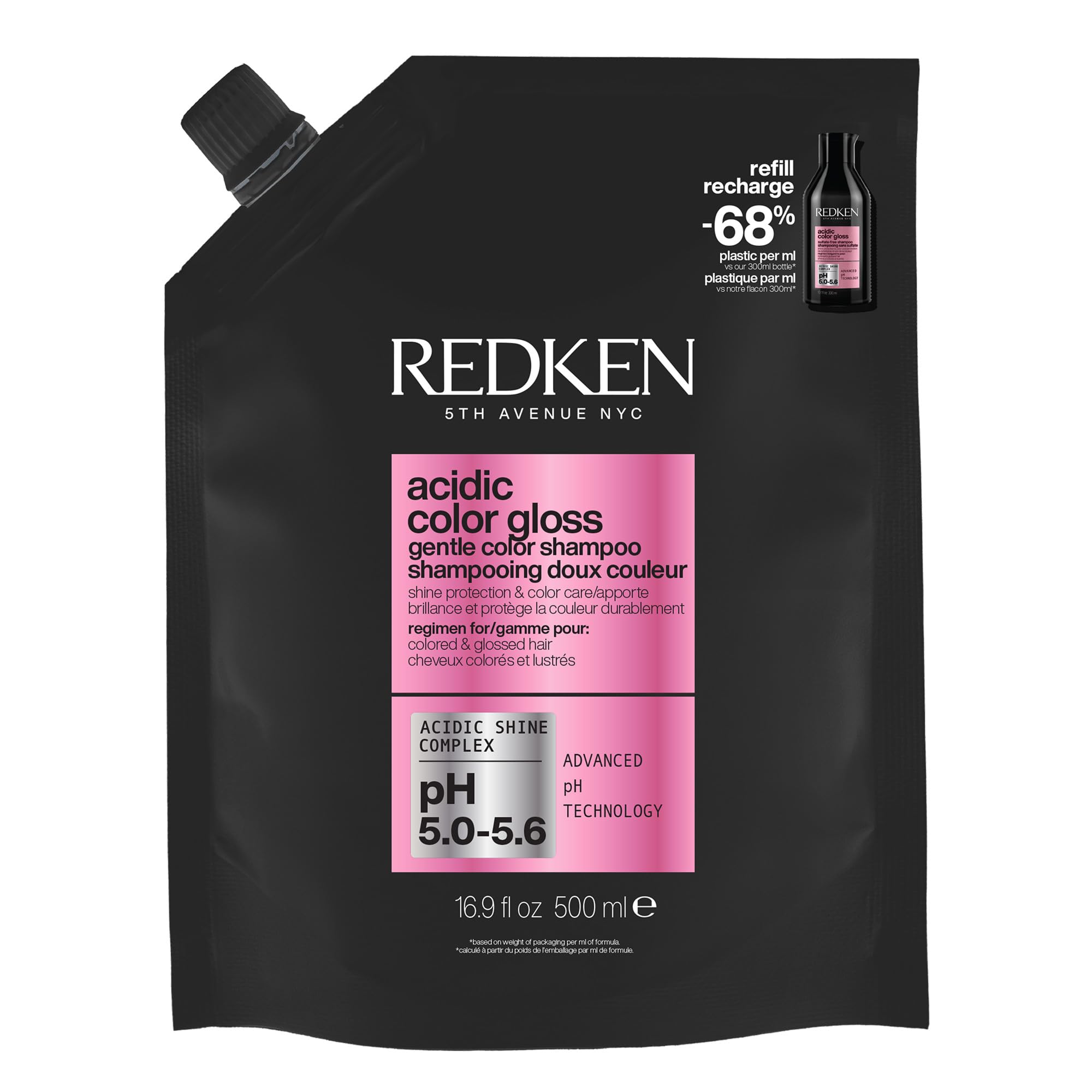 Redken front packaging showing product and benefits for longer color
