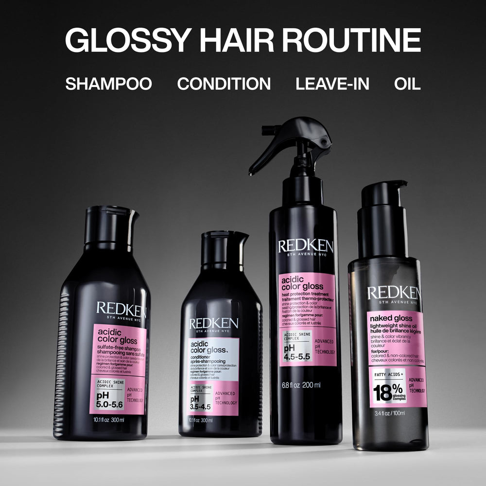 Redken shampoo paired with Glass Gloss Treatment for amplified shine