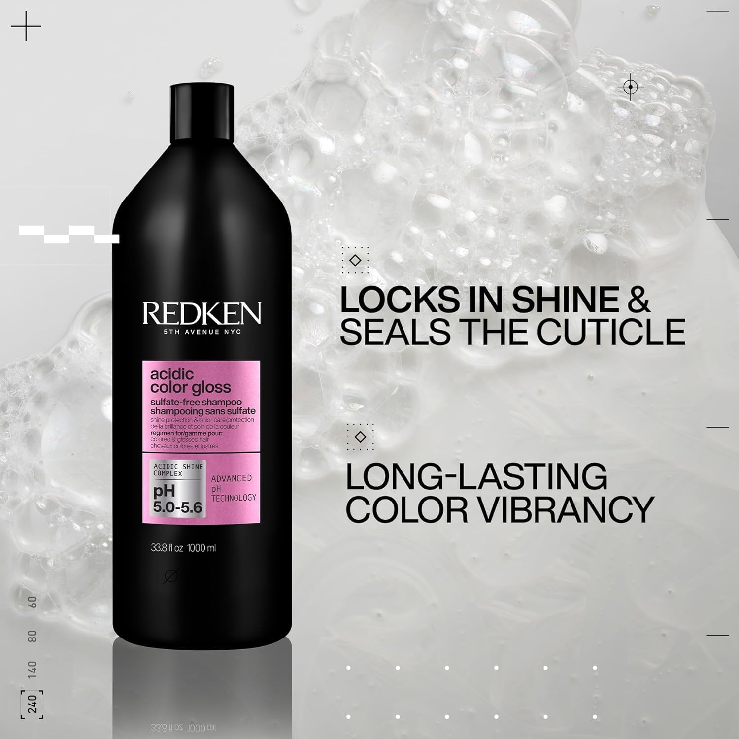 Redken shampoo lather close-up illustrating gentle foam and smoothing texture benefit