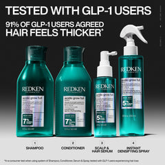 Redken conditioner being applied to hair for fuller-looking strands