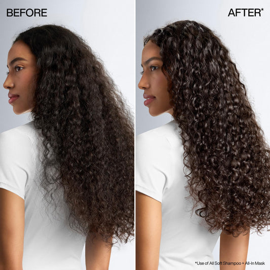 Redken All Soft All-In Mask creamy texture close-up illustrating quick absorption