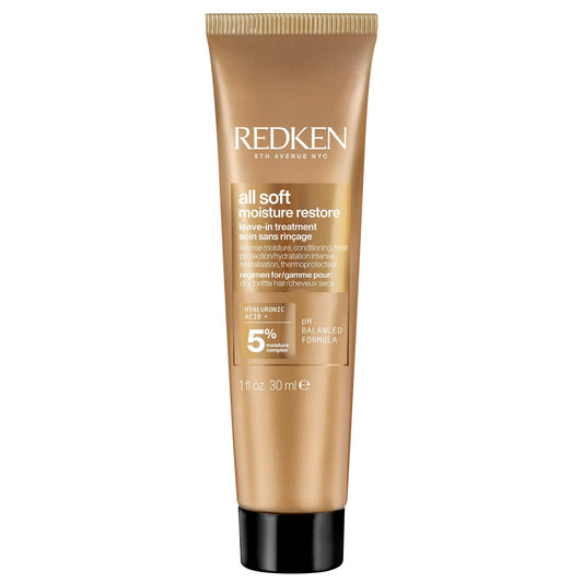 Redken all soft front packaging showing compact leave-in bottle and brand for travel convenience
