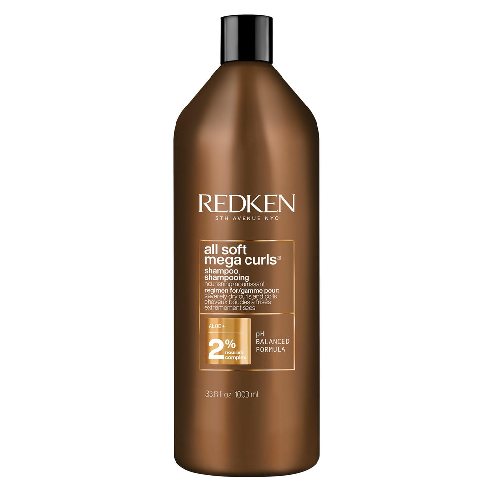 Redken All Soft Mega Curls front bottle view showing nourishing formula benefits