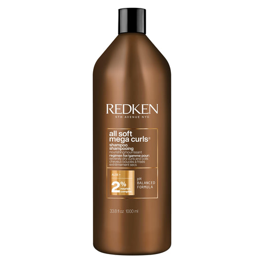 Redken All Soft Mega Curls front bottle view showing nourishing formula benefits