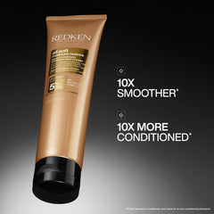 Redken all soft pump dispense close-up demonstrating easy dosing and controlled application benefit