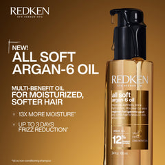 Redken argan-6 application on damp hair demonstrating heat-protection and smoothness benefit