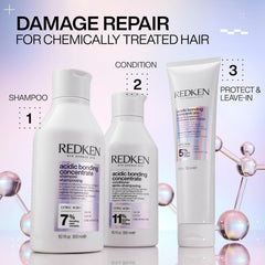 Redken bottle label detail highlighting citric acid and Bonding Care Complex