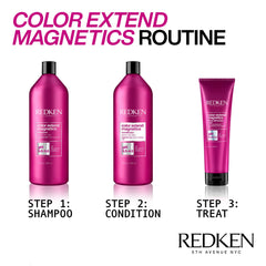 Redken bottle in shower being used to cleanse color-treated hair effectively