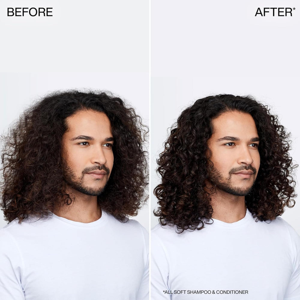 Applying Redken conditioner to wet hair in hand for detangling and reduced breakage