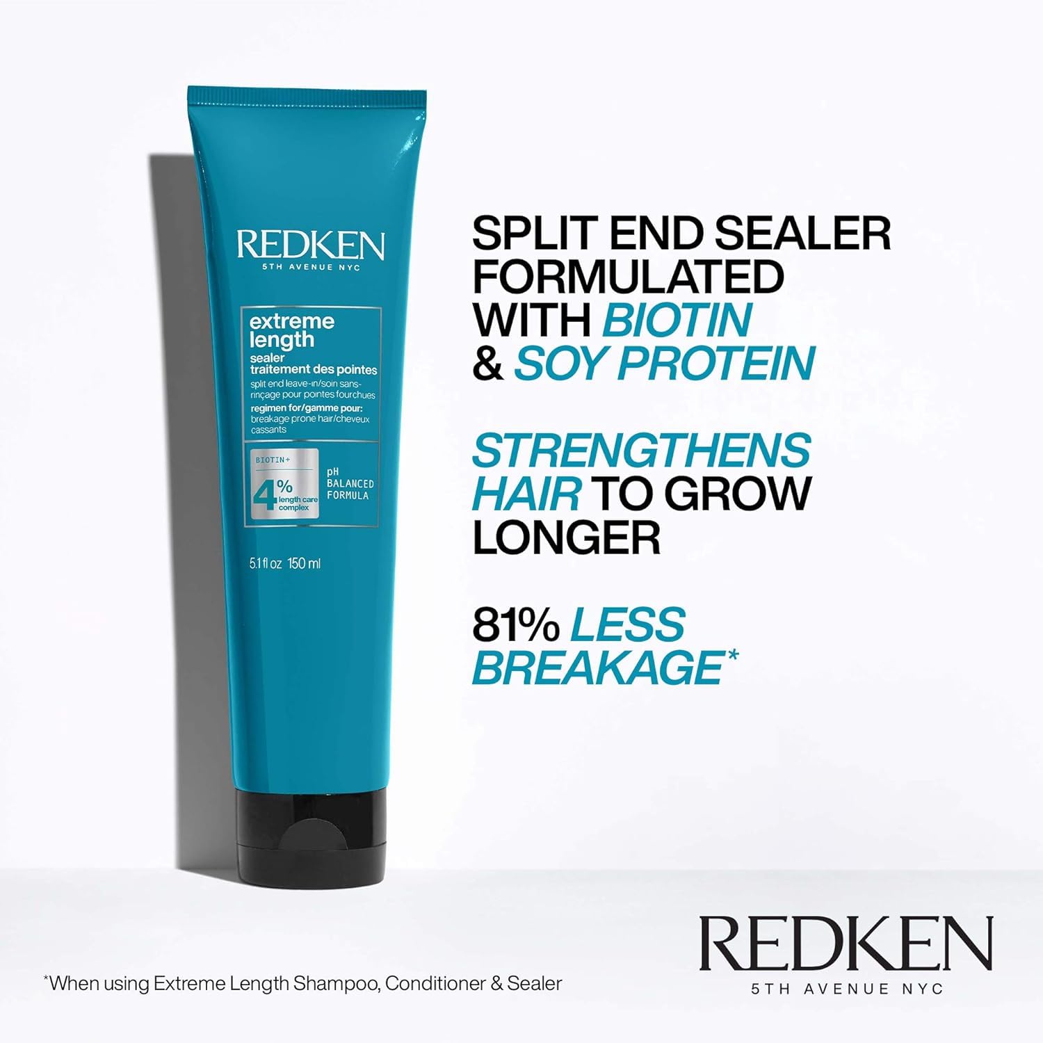 Redken ingredient label close-up highlighting biotin and soy protein benefits