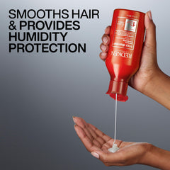 Redken in-shower use showing shampoo rinse for manageable hair results