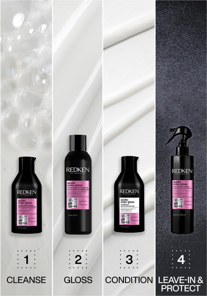 Redken-treated hair reflecting light with glass-like shine and smooth finish benefit