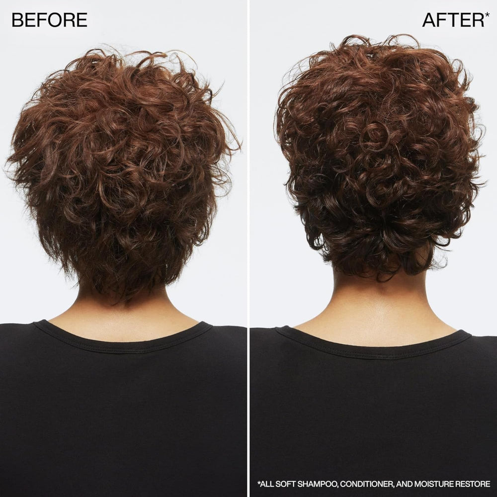 Before and after hair comparison showing Redken smoother softer finish
