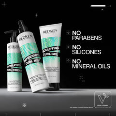 Redken before and after comparison showing reduced frizz and enhanced curl shape
