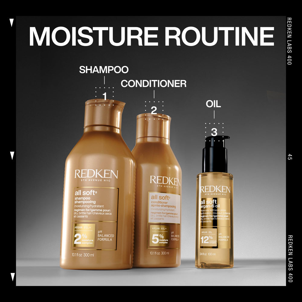Redken label ingredients closeup highlighting argan oil and moisture complex benefit