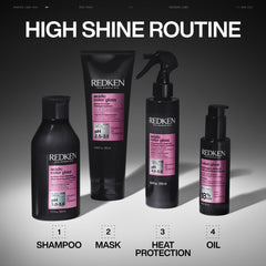 Redken gloss-in-mask placed on bathroom shelf for easy at-home use convenience