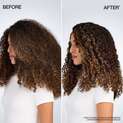 Redken Naked Gloss before and after hair comparison showing improved shine