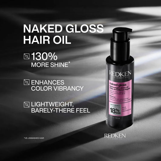 Redken Naked Gloss pump close-up highlighting easy dispensing and control