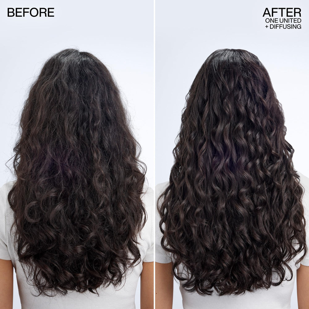 Close-up of Redken One United label emphasizing key ingredient clarity benefit