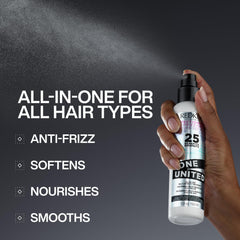 Redken One United on a dresser in lifestyle scene for streamlined routine benefit