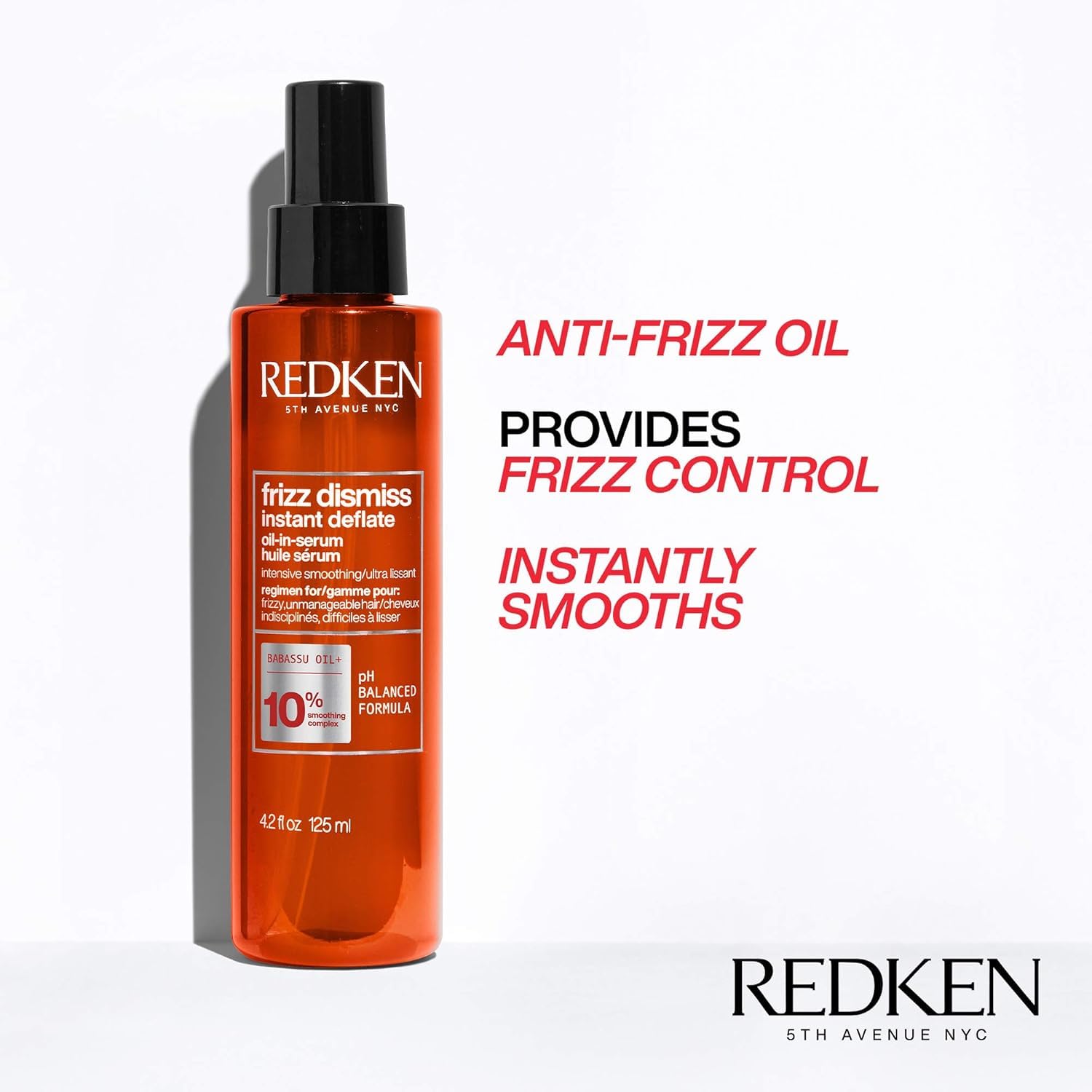 Redken serum texture closeup showing lightweight oil, delivers smooth shine