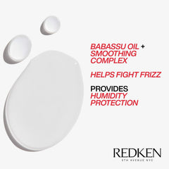 Redken bottle next to hand for scale, demonstrates travel‑friendly compact size