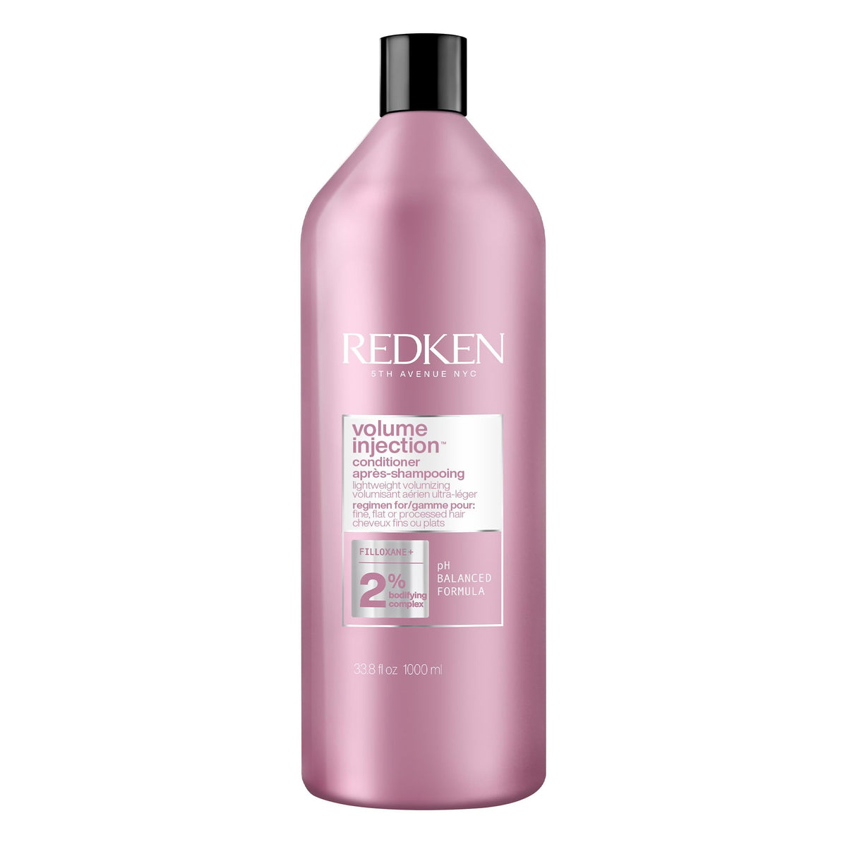 Redken front packaging showing 33.8 fl oz bottle and product benefits