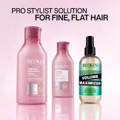 Redken 33.8 fl oz bottle next to a ruler showing true size benefit