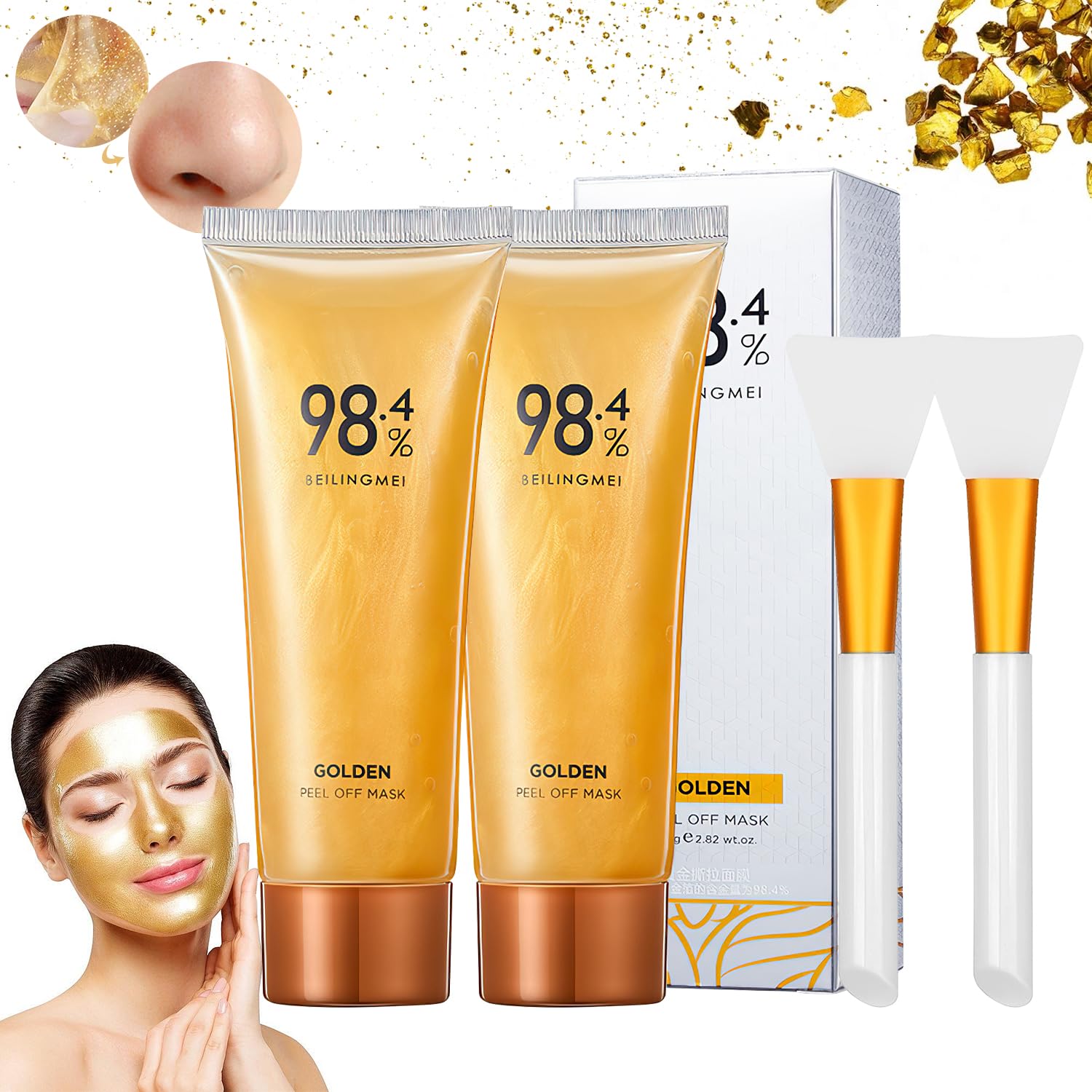 Rednow front packaging showing gold peel-off mask and benefits