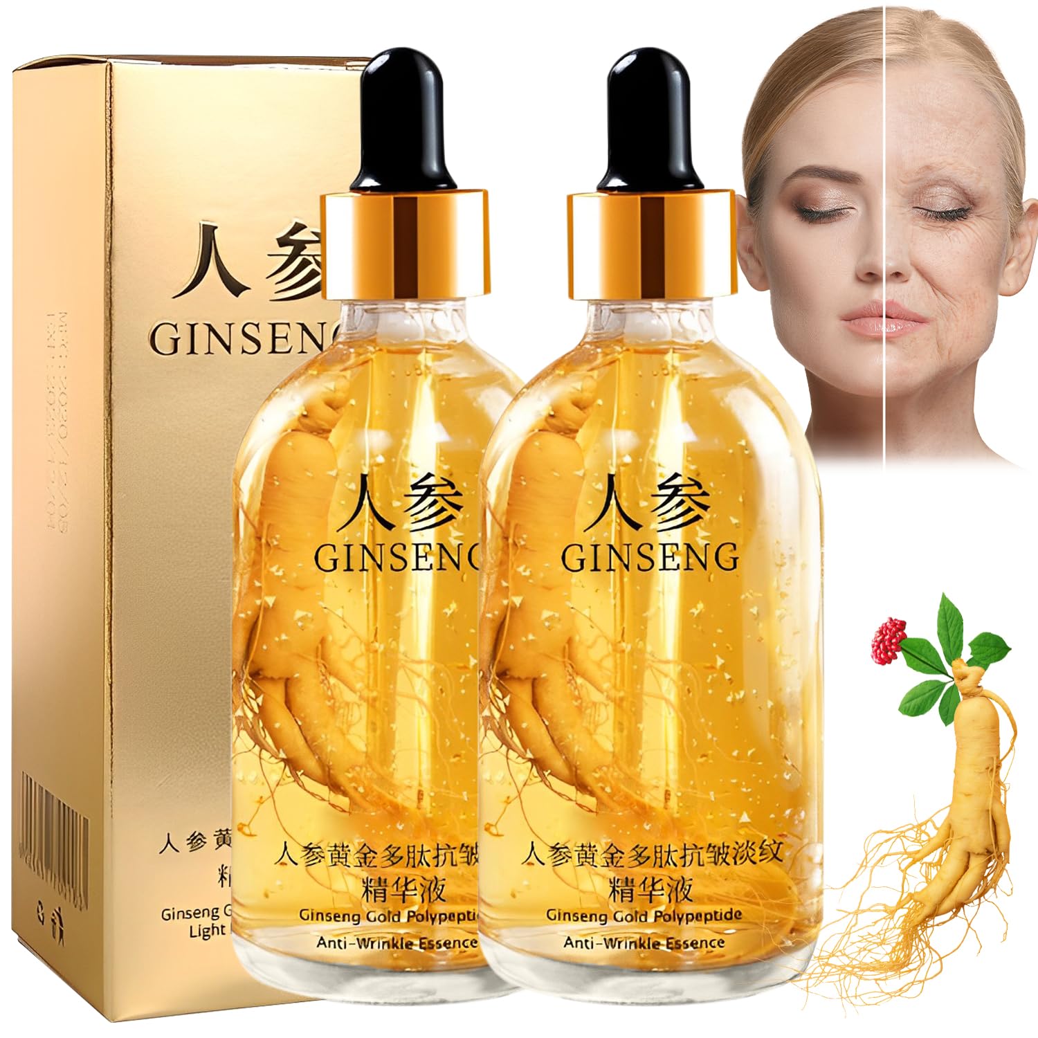Rednow ginseng serum front bottle shows elegant design and easy dispensing benefit