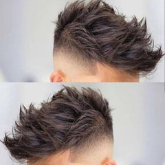 Redone styled short hair on male model showing textured matte finish