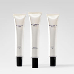 Reginald Men front packaging showing SPF 50+ protection and pack of three benefit