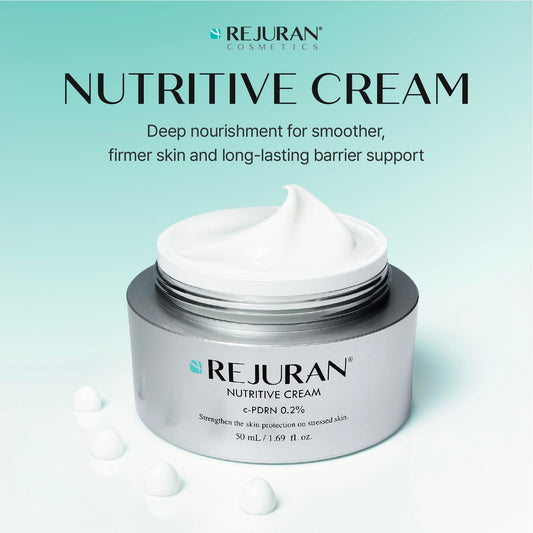 REJURAN open jar showing smooth cream surface, highlights rich texture