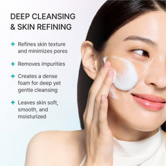 REJURAN foam texture on palm showing rich lather and gentle cleanse