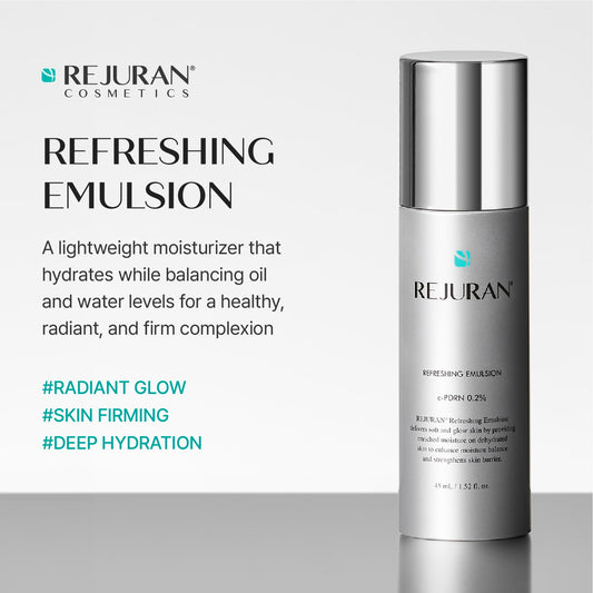 REJURAN open cap revealing lightweight emulsion texture for quick absorption