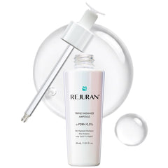 REJURAN front bottle showing sleek ampoule packaging and brightening benefit