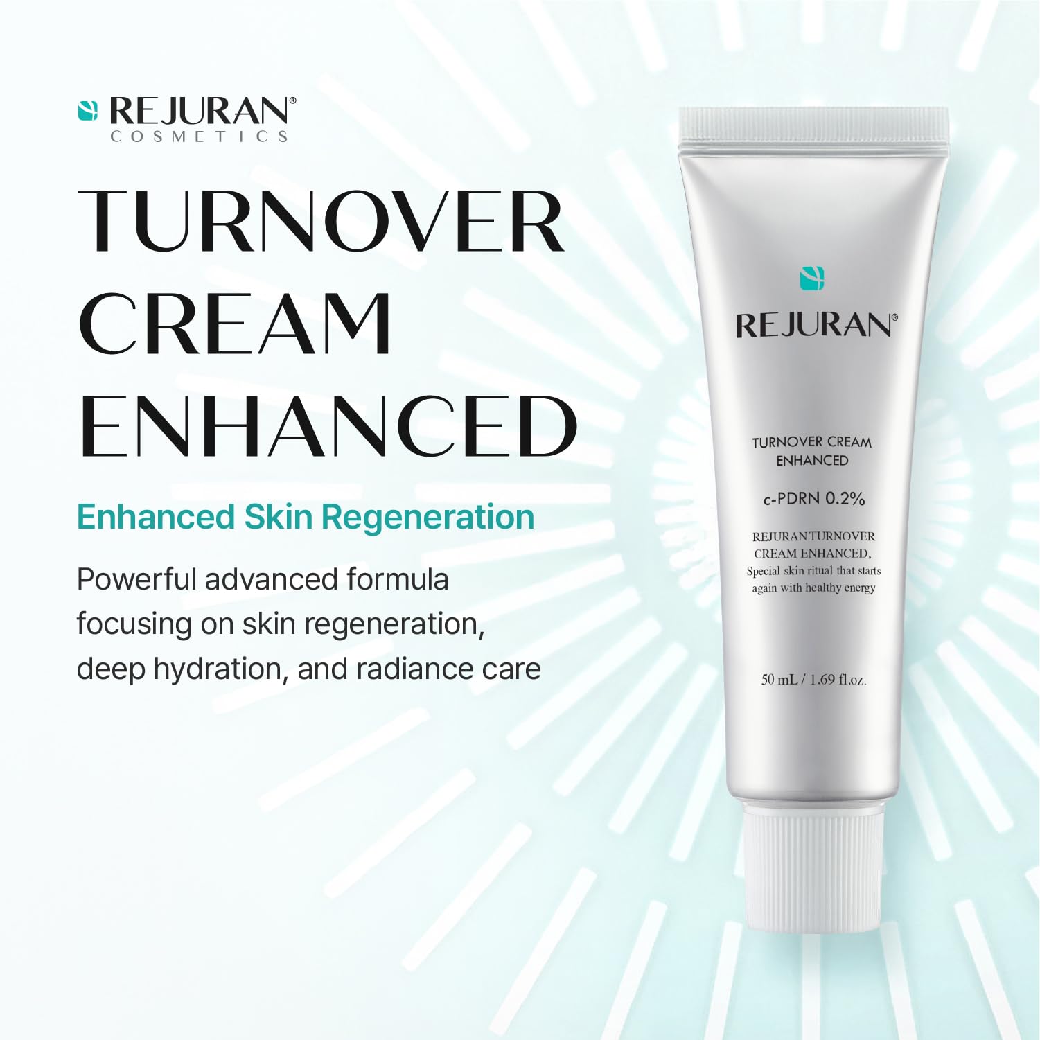 REJURAN cream texture swipe demonstrating silky, fast-absorbing finish for comfortable wear