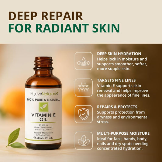RejuveNaturals dropper releasing vitamin E oil for precise application
