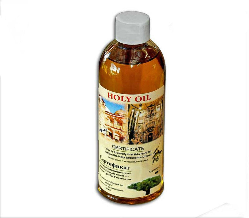 Religious Items Jerusalem bottle front view shows certificate and devotional authenticity