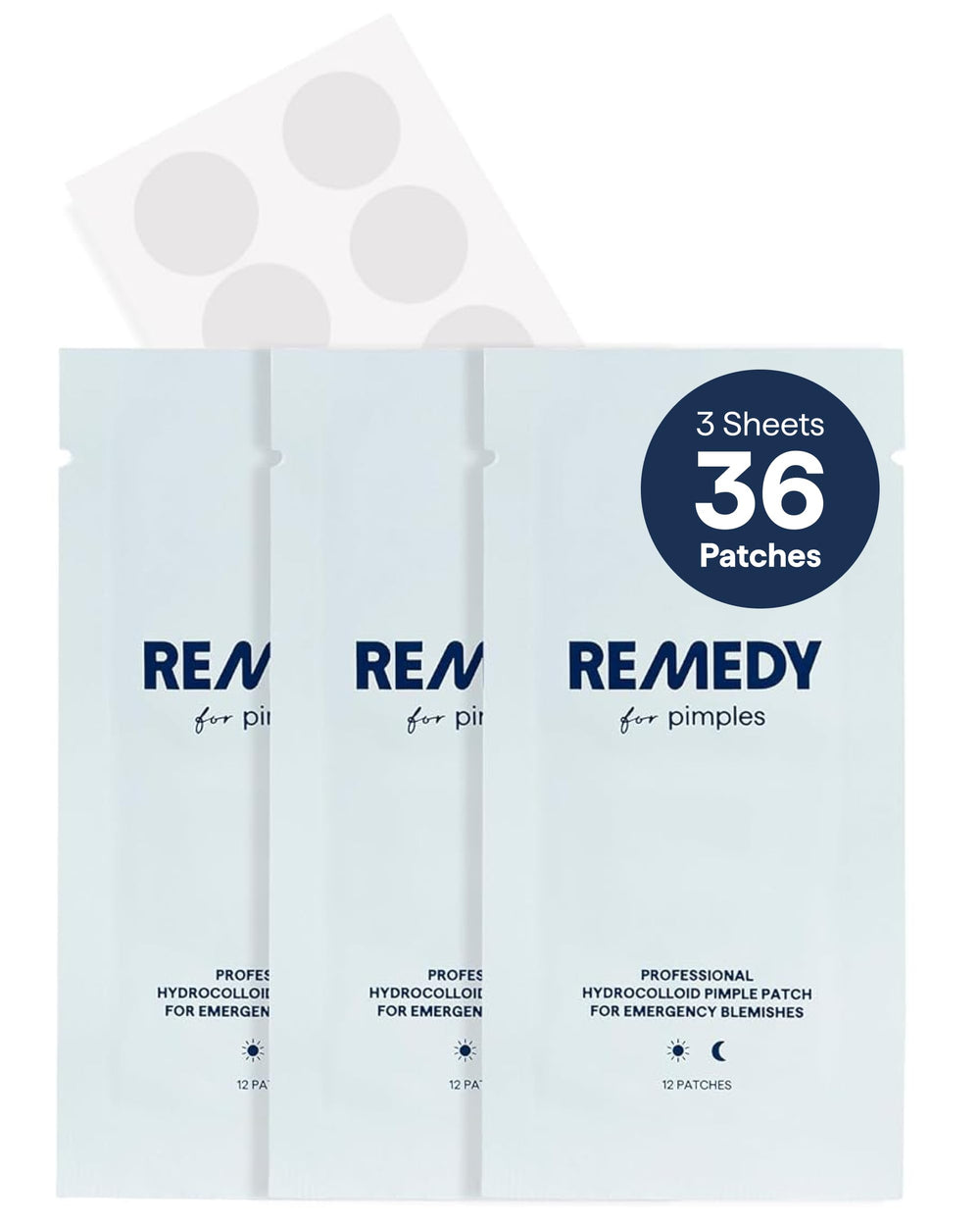 Remedy Science front packaging showing 36 patch supply and benefits