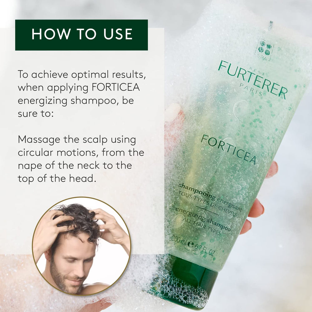 René Furterer being applied to wet hair showing scalp massage and improved manageability